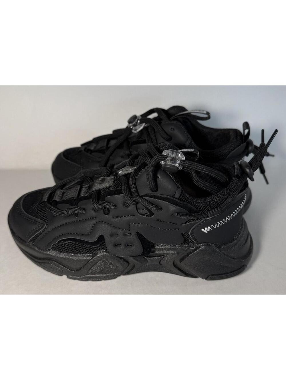 DINGDXIAOX Kids Sneaker Shoes Low Top Lace Up Triple Black